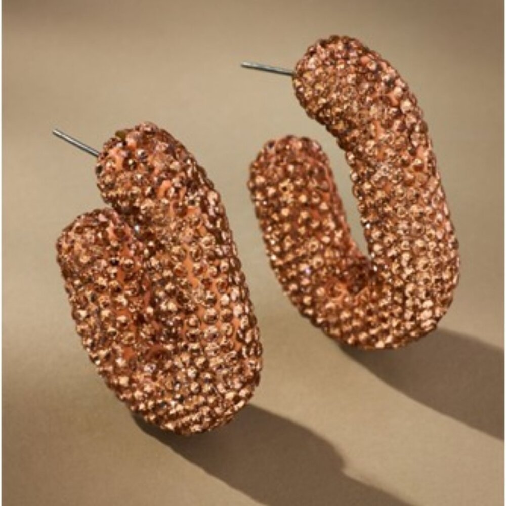 COPY - NWT-Anthropologie Rose Gold Oblong Pave' Hoop Earrings